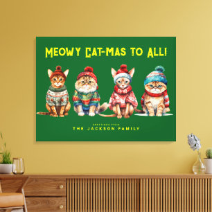 Funny Cat Merry Green Christmas Decor Greetings