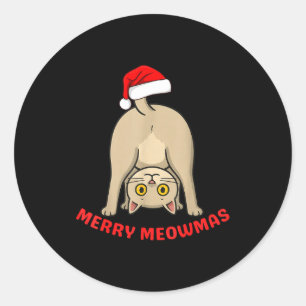 Funny Cat Merry Meowmas Xmas Lover Men Women Kids Classic Round Sticker