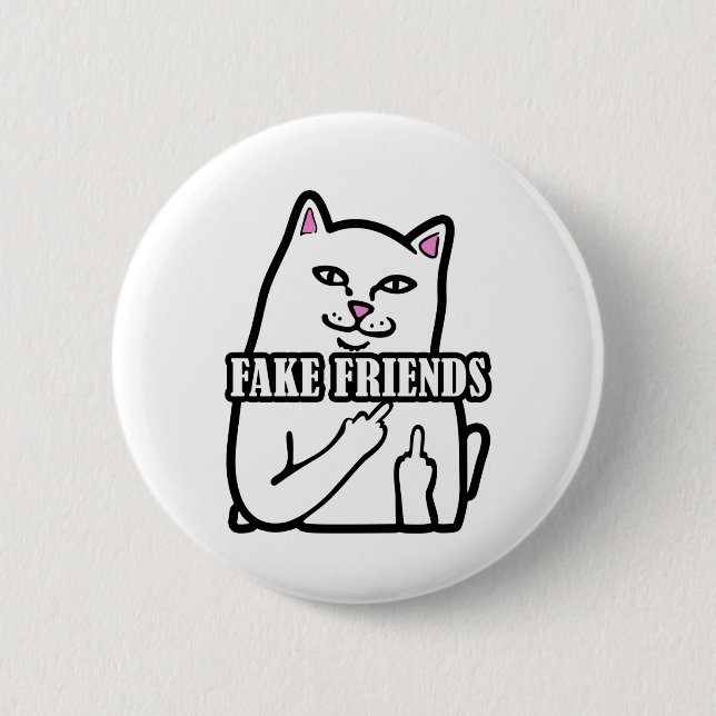 Funny Cat Middle Finger Fake Friends 2 Inch Round Button (Front)