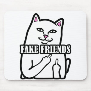 Funny Cat Middle Finger Fake Friends Mouse Pad