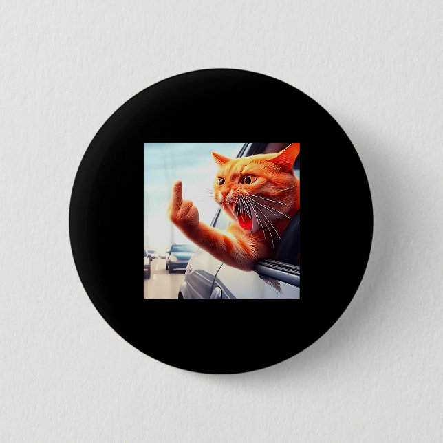 Funny Cat Middle Finger Hilarious Cat In The Car C 2 Inch Round Button (Front)