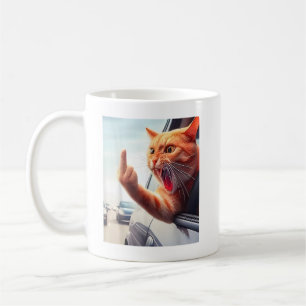 Funny Cat Middle Finger Hilarious Cat In The Car C Coffee Mug