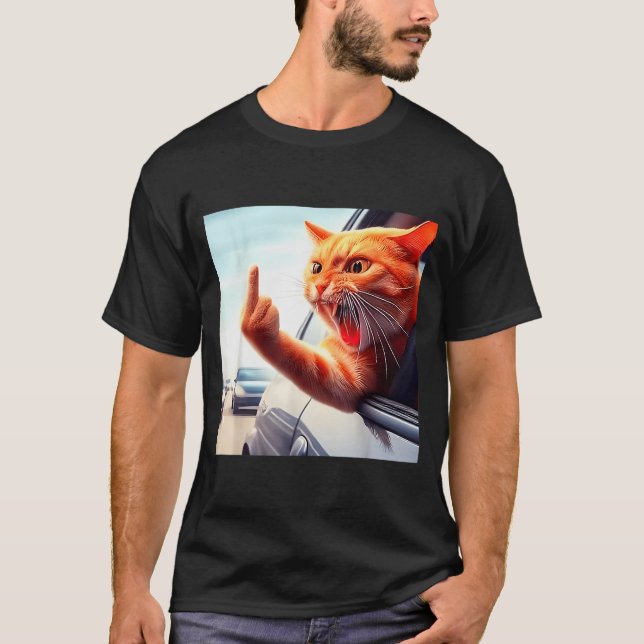 Funny Cat Middle Finger Hilarious Cat In The Car C T-Shirt (Front)