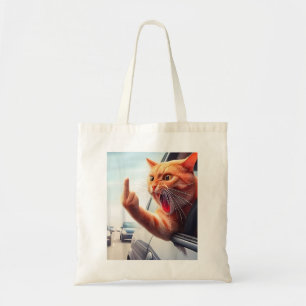 Funny Cat Middle Finger Hilarious Cat In The Car C Tote Bag