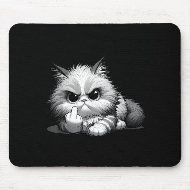 Funny Cat Middle Finger Sarcastic Sassy Grumpy Mouse Pad (Front)