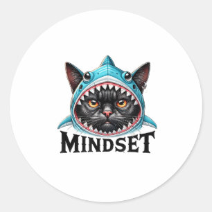 Funny Cat, Mindset Motivational Saying, Shark Classic Round Sticker