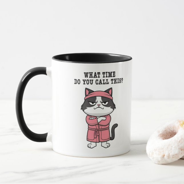 Funny Cat Missed Curfew  Mug (With Donut)