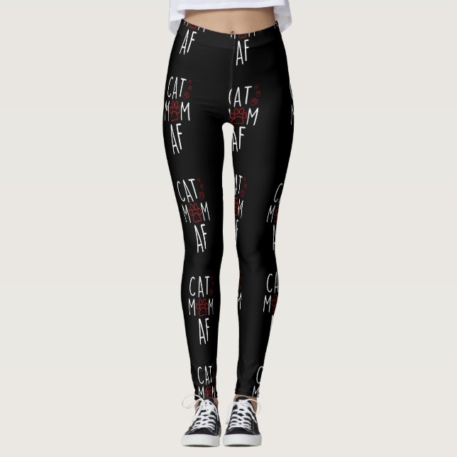 Funny Cat Mom AF Crazy Cat Lady Meme Leggings (Front)