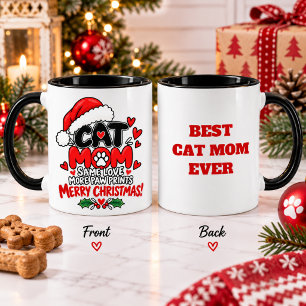 Funny Cat Mom Christmas Paw Prints Holiday Gift Mug