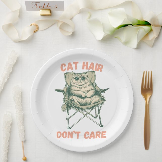 Funny Cat Mom Fur Lover Tee Paper Plate (Wedding)