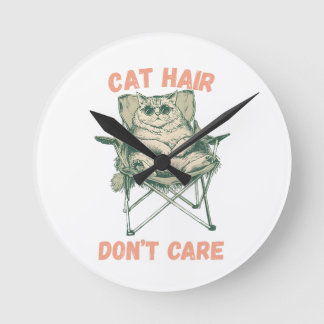 Funny Cat Mom Fur Lover Tee Round Clock