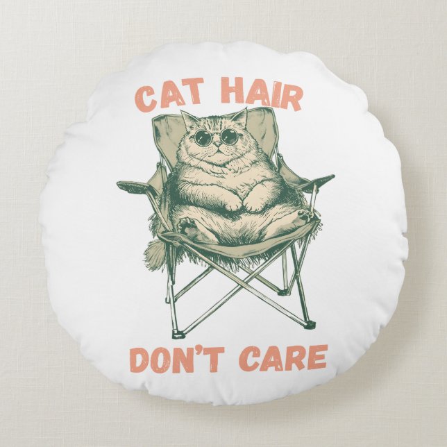 Funny Cat Mom Fur Lover Tee Round Pillow (Front)