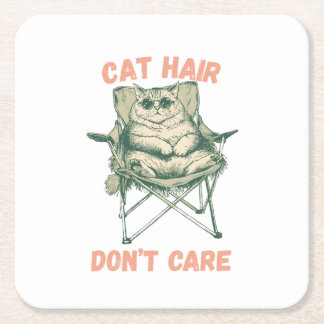 Funny Cat Mom Fur Lover Tee Square Paper Coaster