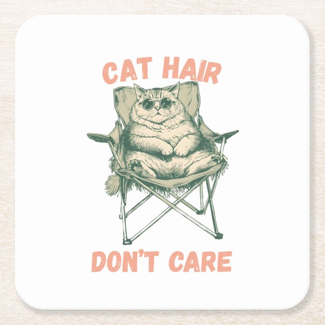 Funny Cat Mom Fur Lover Tee Square Paper Coaster (Front)