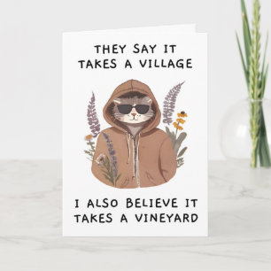 Funny Cat Mom Mother's Day Card, Wine Humour Card