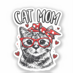 Funny Cat Mom with Glasses & Bandana Cute Cat