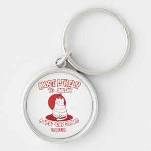 Funny Cat Most Likely To Invent a New Christmas Tr Keychain