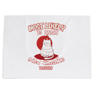 Funny Cat Most Likely To Invent a New Christmas Tr Large Gift Bag