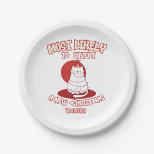 Funny Cat Most Likely To Invent a New Christmas Tr Paper Plate