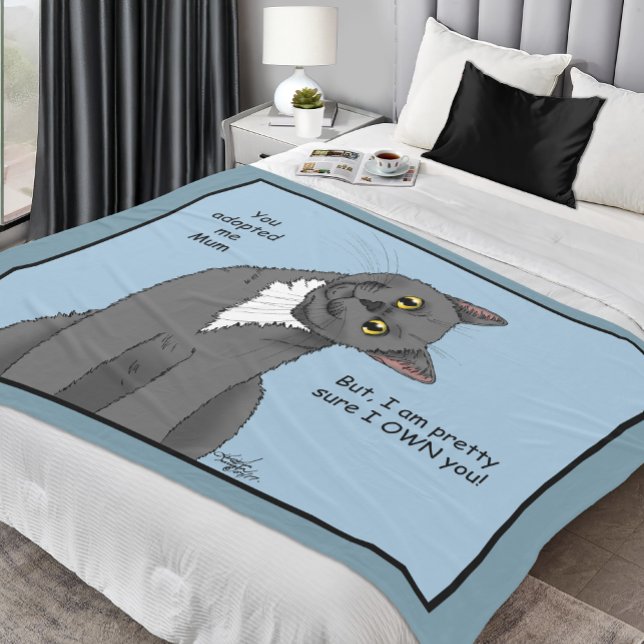 Funny Cat Mother’s Day Grey Cat Blue Fleece Blanket (Creator Uploaded)