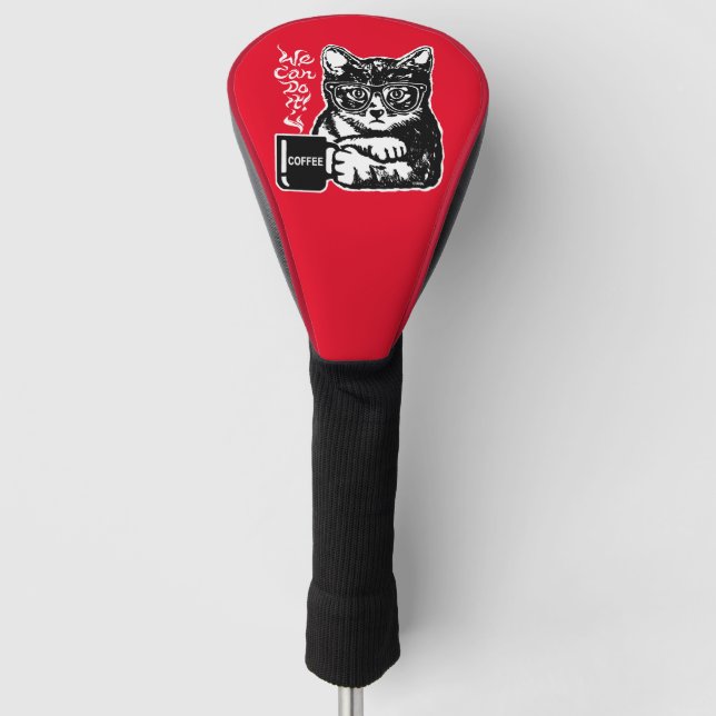 Funny cat motivated by coffee golf head cover (Front)