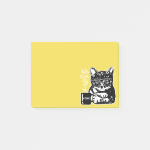 Funny cat motivated by coffee post-it notes