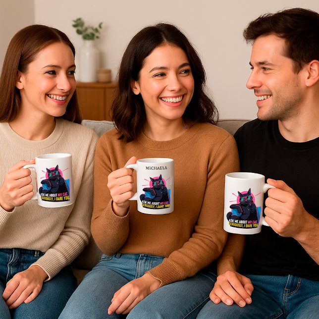 Funny Cat Mug – Ask Me About My Cat Quote (Creator Uploaded)