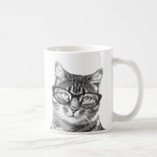 Funny cat mug Kitten wearing nerdy glasses