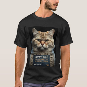Funny Cat Mugshot Bad Kitty Cat Mom or Cat Dad T-Shirt