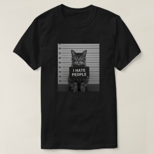 Funny Cat Mugshot “I Hate People” tshirt