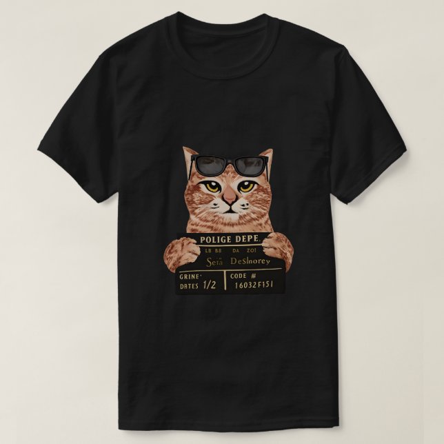 Funny Cat Mugshot Police tshirt (Design Front)