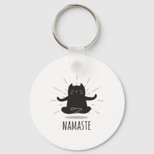 Funny Cat Namaste Yoga Poses Buddha Flower Symbol  Keychain