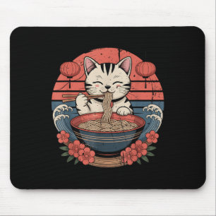 Funny Cat Noodle Graphic Tee Japanese Kawaii Anime Mouse Pad