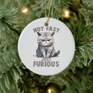 Funny Cat - Not Fast, Just Furious Ceramic Ornament