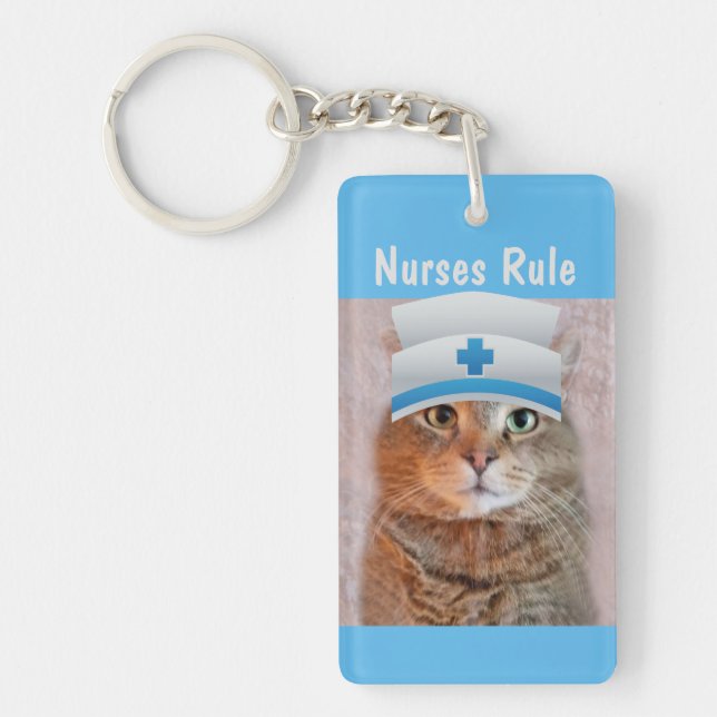 Funny Cat Nurses Rule Keychain (Front)