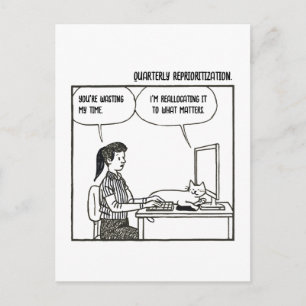 Funny Cat Office Work Humour Corporate Cartoon Postcard