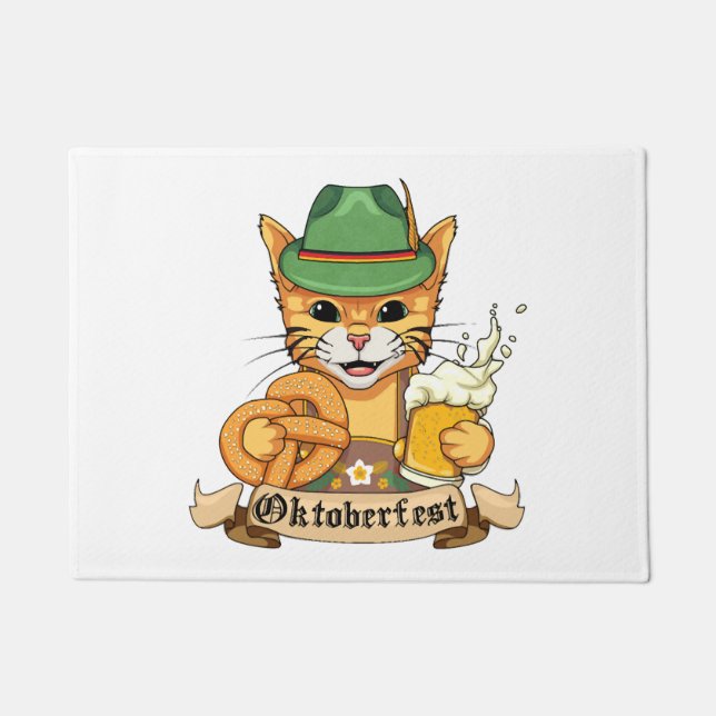 Funny Cat Oktoberfest Pretzel Tshirt Doormat (Front)
