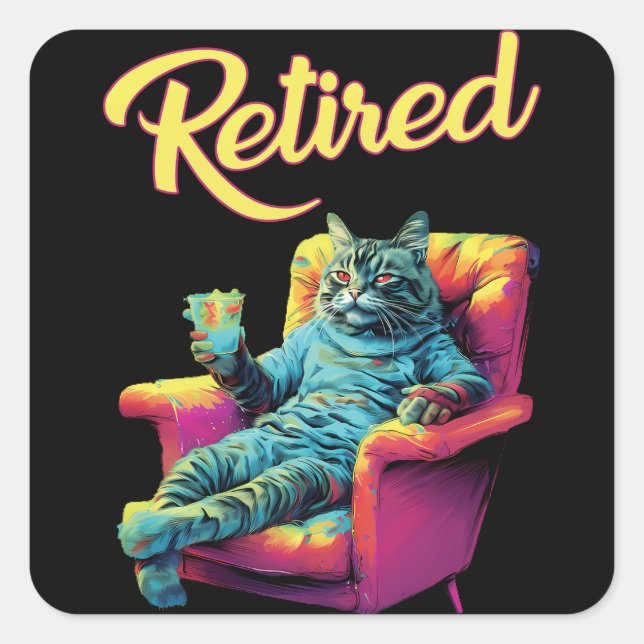 Funny Cat on couch Retirement postcard Square Sticker (Front)