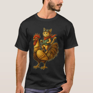 Funny Cat on Rooster Chicken Ride Cute Vintage Pil T-Shirt