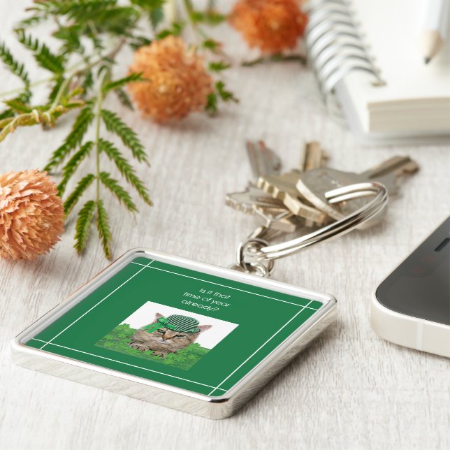 Funny Cat on St. Patrick’s Day Keychain (Side)