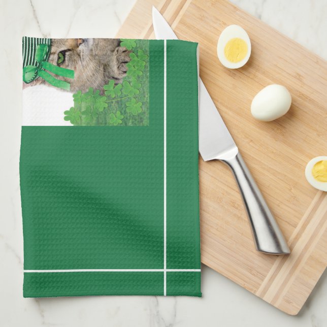 Funny Cat on St. Patrick’s Day Kitchen Towel (Quarter Fold)