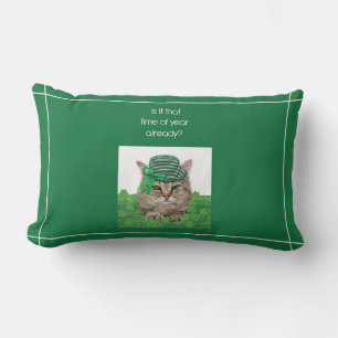 Funny Cat on St. Patrick’s Day Lumbar Pillow