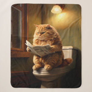 Funny Cat on Toilet Quirky Bathroom Humour Sherpa Blanket