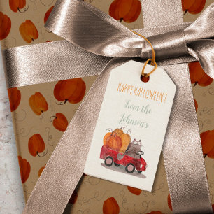 Funny Cat Orange Pumpkin Halloween Cartoon Cat Gift Tags