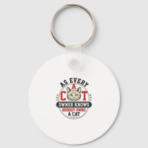 Funny Cat Owner Quote Vintage Engraving Design_1 Keychain