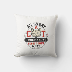 Funny Cat Owner Quote Vintage Engraving Design_1 Throw Pillow