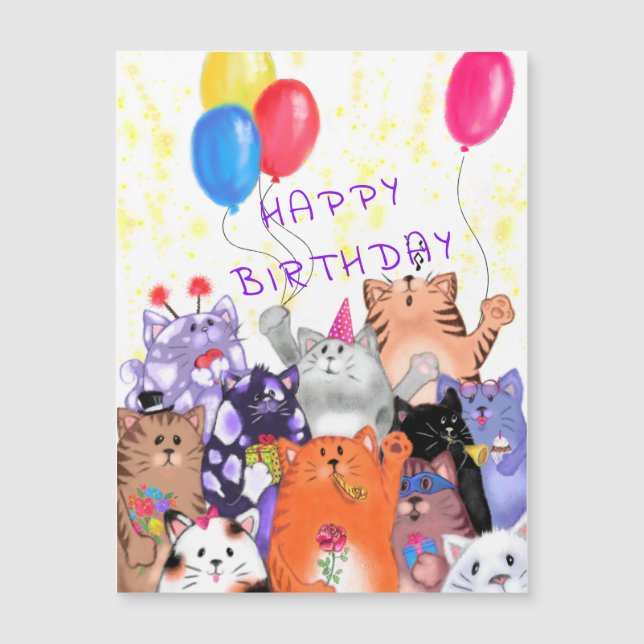 Funny Cat Party Carte magnétique d'anniversaire (Devant)