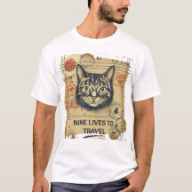 Funny Cat Passport T-Shirt Nine Lives to Travel