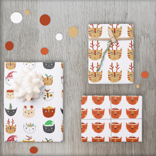 Funny Cat Pattern Christmas Wrapping Paper Sheet