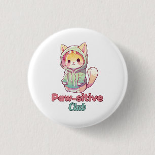 Funny Cat Paw‑sitive Club – Cute Hoodie Kitty  1 Inch Round Button